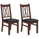 Farmhouse Dining Table Chairs Set of 2, Pine Wood Kitchen Table Chairs with PU Leather Cushion for Living Room, Bedroom