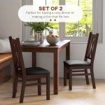 Farmhouse Dining Table Chairs Set of 2, Pine Wood Kitchen Table Chairs with PU Leather Cushion for Living Room, Bedroom