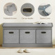 Shoe Storage Bench with Seat, Entryway Bench Seat with Cushion, 3 Fabric Drawers for Hallway, Grey