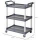 3-Tier Utility Cart Large Rolling Storage Trolley with 3 Shelves Metal Clean Service Cart, Restaurant, Hotel, Livingroom, Silver and Grey