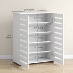 Shoe Storage Cabinet, Shoe Cabinet with 2 Slatted Doors for 15 Pairs of Shoes, White