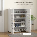 Shoe Storage Cabinet, Shoe Cabinet with 2 Slatted Doors for 15 Pairs of Shoes, White