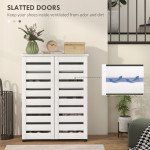 Shoe Storage Cabinet, Shoe Cabinet with 2 Slatted Doors for 15 Pairs of Shoes, White