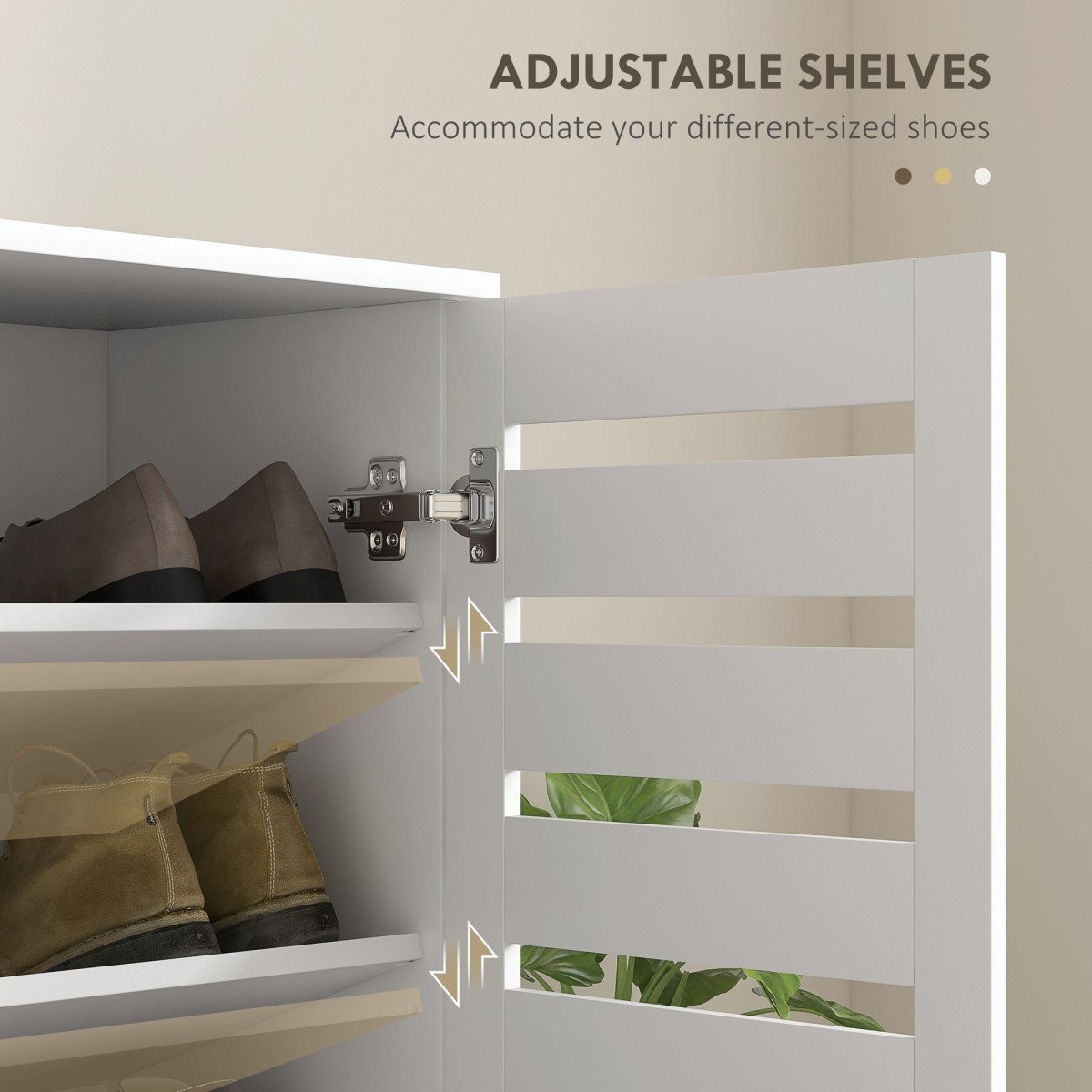 Shoe Storage Cabinet, Shoe Cabinet with 2 Slatted Doors for 15 Pairs of Shoes, White