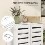 Shoe Storage Cabinet, Shoe Cabinet with 2 Slatted Doors for 15 Pairs of Shoes, White