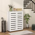 Shoe Storage Cabinet, Shoe Cabinet with 2 Slatted Doors for 15 Pairs of Shoes, White