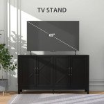 Sideboard Buffet, Storage Cabinet with Barn Door and Adjustable Shelf, TV Stand for TVs up to 65 Inches, Black Oak