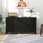 Sideboard Buffet, Storage Cabinet with Barn Door and Adjustable Shelf, TV Stand for TVs up to 65 Inches, Black Oak