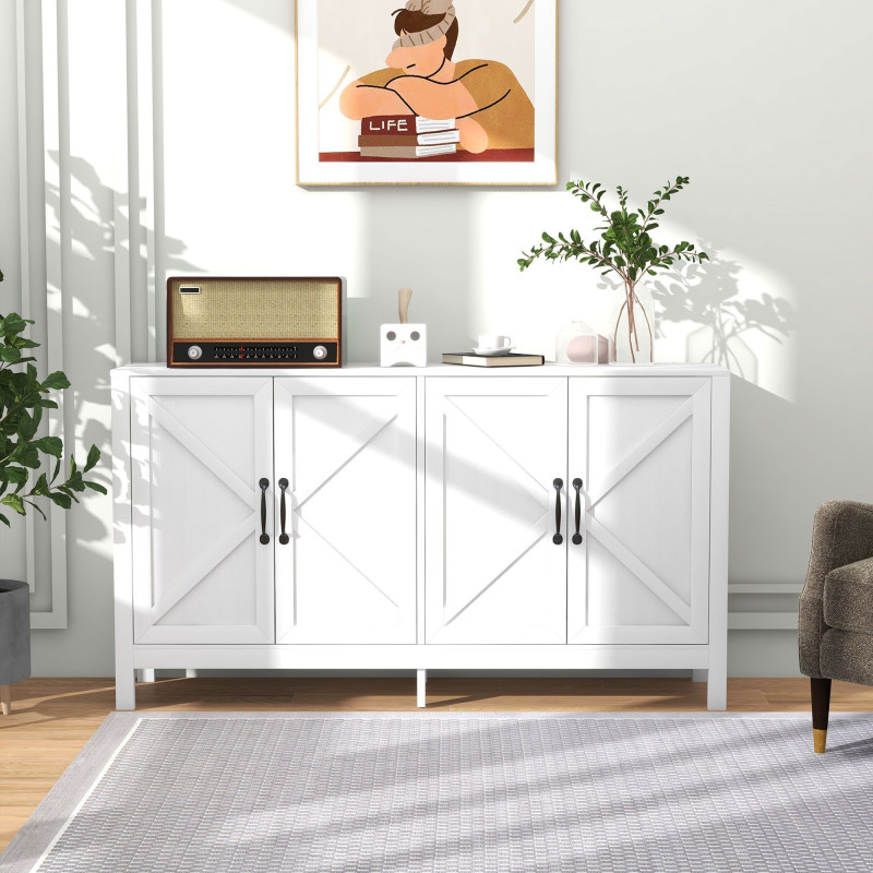 Sideboard Buffet, Storage Cabinet with Barn Door and Adjustable Shelf, TV Stand for TVs up to 65 Inches, White