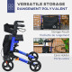 Rollator for Seniors with Seat, Back, Cane Holder, Aluminium Folding Rolling Walker with Adjustable Handle, Bag, Blue
