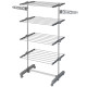 Garment Drying Rack Stainless Steel Folding Clothes Hanging Rack with Side Wings Castors for Indoor Outdoor Grey