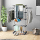 Garment Drying Rack Stainless Steel Folding Clothes Hanging Rack with Side Wings Castors for Indoor Outdoor Grey