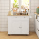 Kitchen Island with Power Outlet and Drop Leaf, Rolling Kitchen Cart with 2 Drawers and Adjustable Shelves, White