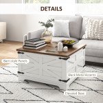 Farmhouse Coffee Table, Square Center Table with Flip-top Lids, Hidden Storage Compartment, White