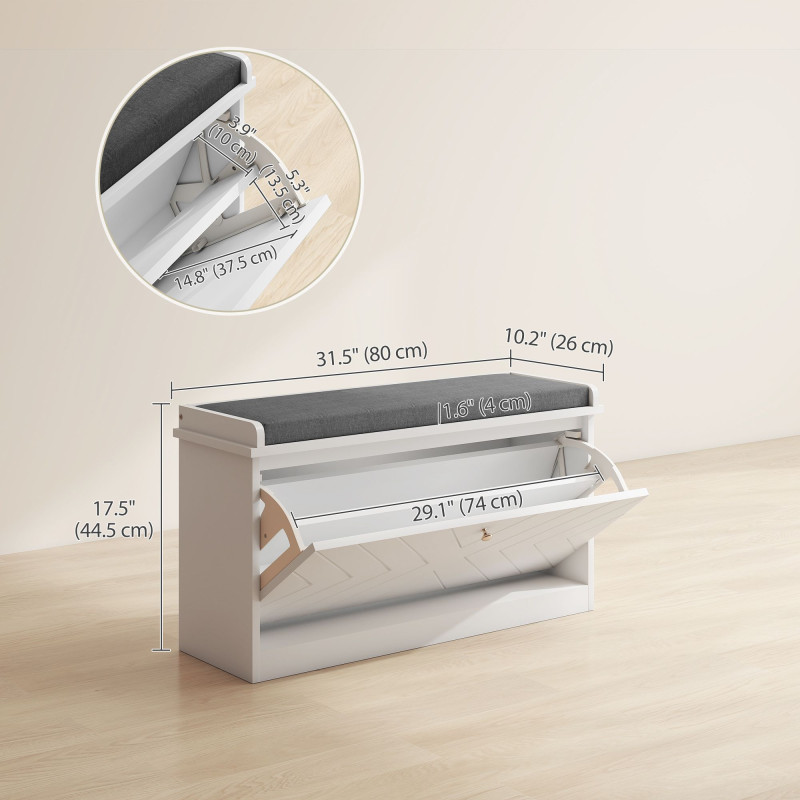 Shoe Storage with Seat, Upholstered Hallway Bench, Shoe Bench with Flip Drawer, Adjustable Shelf for 8 Pairs of Shoes