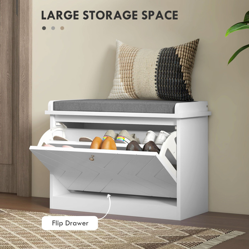 Shoe Storage with Seat, Upholstered Hallway Bench, Shoe Bench with Flip Drawer, Adjustable Shelf for 6 Pairs of Shoes