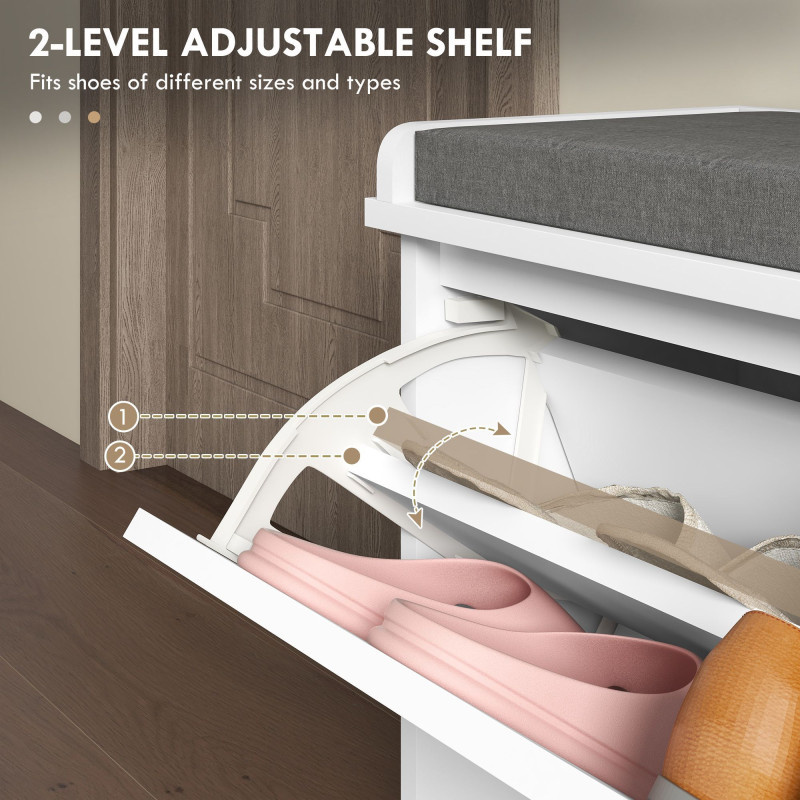 Shoe Storage with Seat, Upholstered Hallway Bench, Shoe Bench with Flip Drawer, Adjustable Shelf for 6 Pairs of Shoes