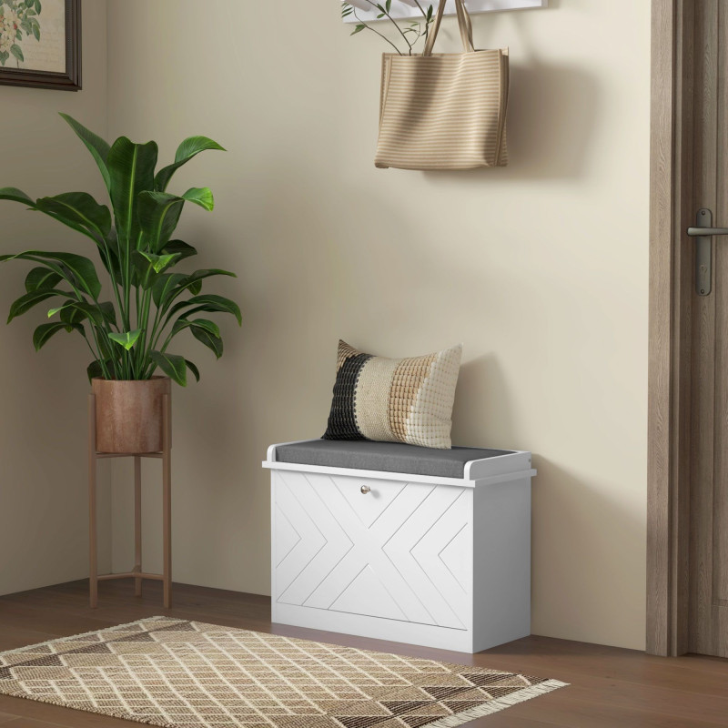 Shoe Storage with Seat, Upholstered Hallway Bench, Shoe Bench with Flip Drawer, Adjustable Shelf for 6 Pairs of Shoes