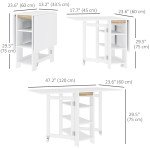 Folding Dining Table with Storage, Drop Leaf Kitchen Table for Small Spaces, White