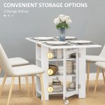 Folding Dining Table with Storage, Drop Leaf Kitchen Table for Small Spaces, White