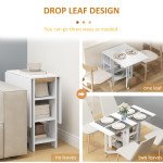 Folding Dining Table with Storage, Drop Leaf Kitchen Table for Small Spaces, White