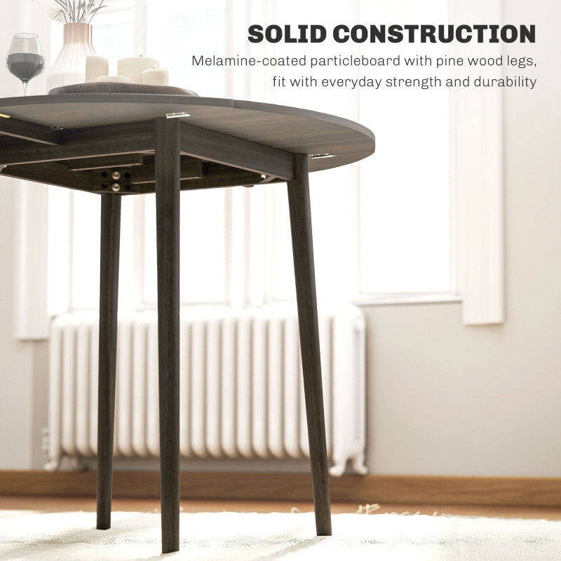 Folding Dining Table, Round Drop Leaf Kitchen Table for Small Spaces with Wood Legs, Distressed Grey