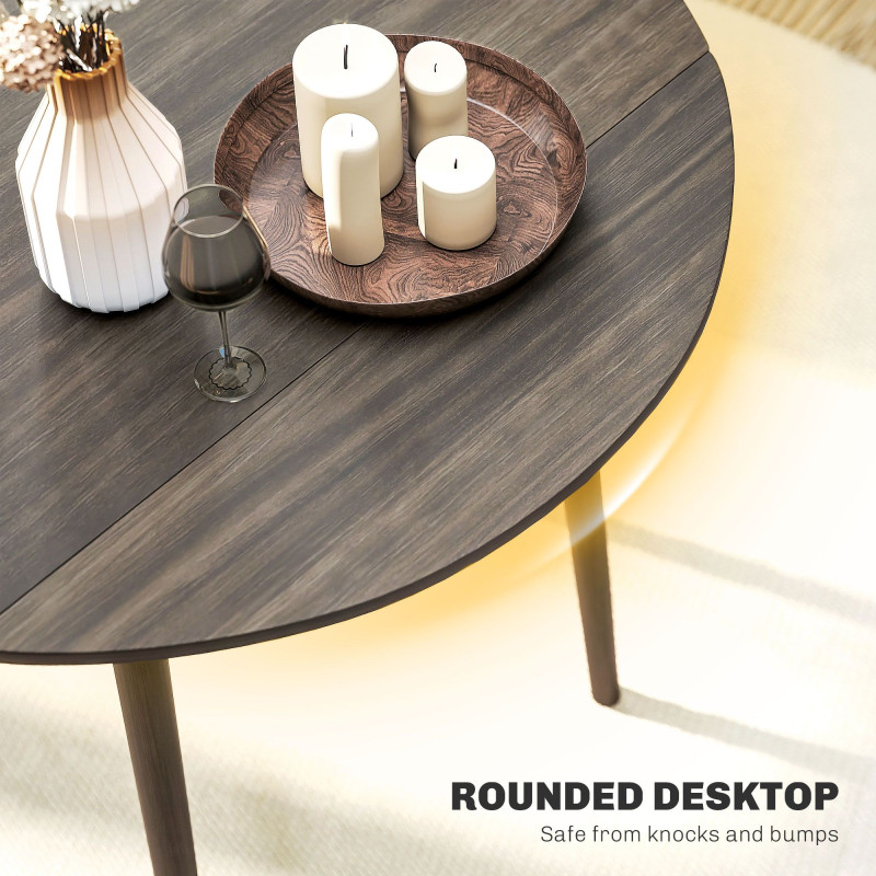 Folding Dining Table, Round Drop Leaf Kitchen Table for Small Spaces with Wood Legs, Distressed Grey