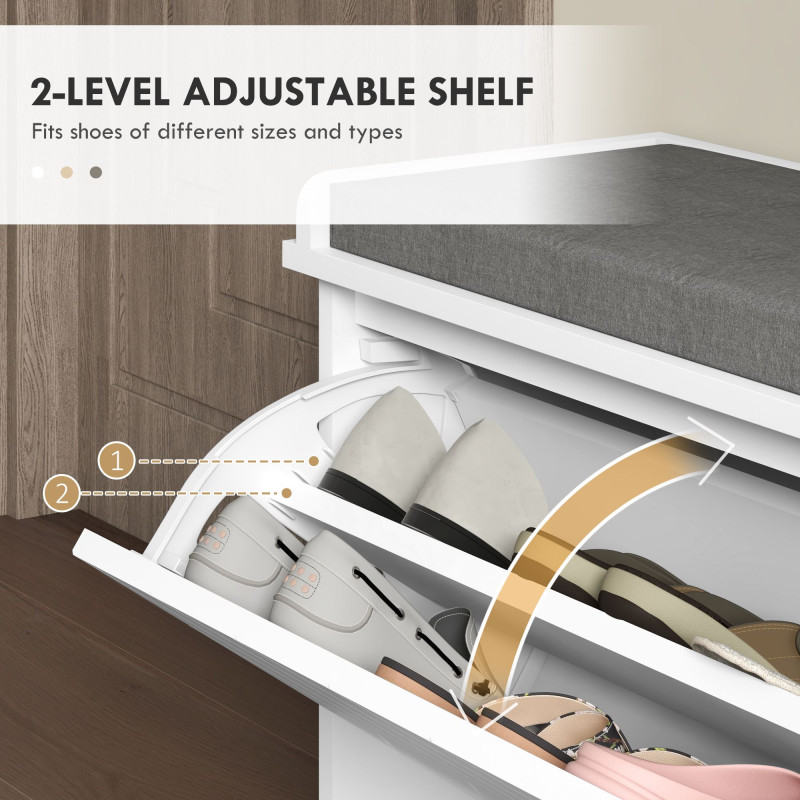 Shoe Storage with Seat, Upholstered Hallway Bench, Shoe Bench with Flip Drawer, Adjustable Shelf for 10 Pairs of Shoes