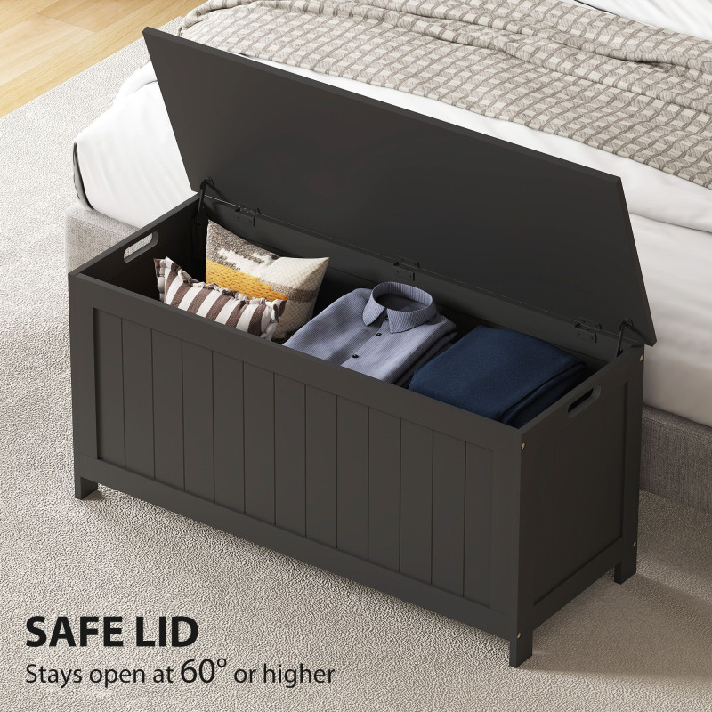 Storage Trunk with 2 Safety Hinges, Modern Entryway Bench with Side Handles, Storage Chest for Living Room, Black