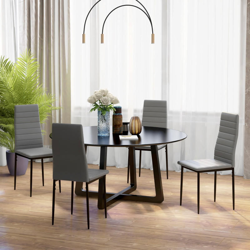 Modern Dining Chairs, Set of 4, High Back PU leather Upholstery and Metal Legs for the Living Room, Kitchen, Home Office, Grey