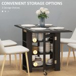Folding Dining Table with Storage, Drop Leaf Kitchen Table for Small Spaces, Black