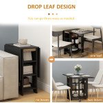 Folding Dining Table with Storage, Drop Leaf Kitchen Table for Small Spaces, Black