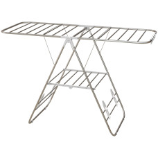 Clothes Drying Rack, 2-Tier Stainless Steel Foldable Laundry Rack with Adjustable Wings and Shoe Holders, Silver