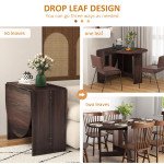 Oval Folding Dining Table, Space Saving Drop Leaf Kitchen Table for Dining Room, Living Room, Distressed Brown