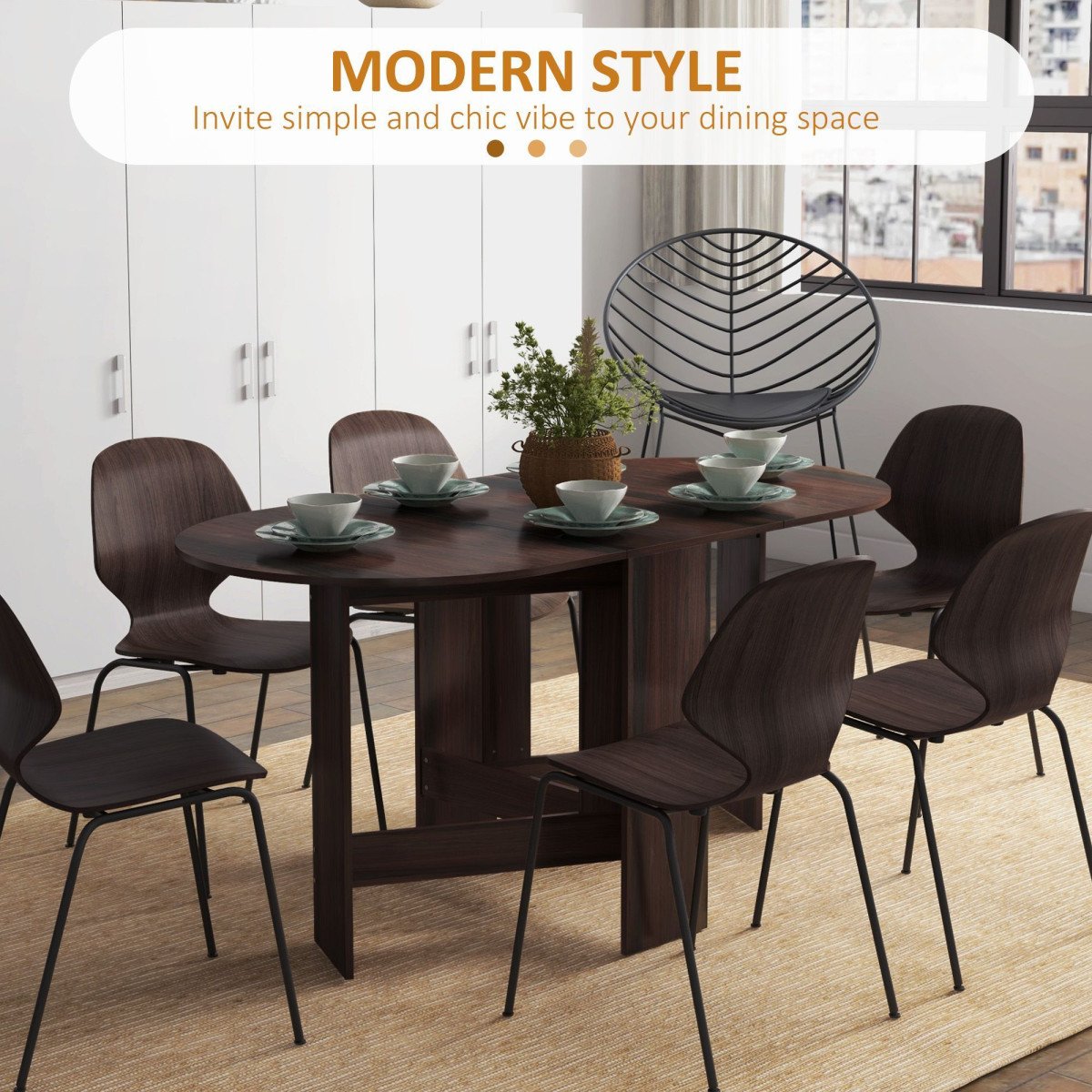 Oval Folding Dining Table, Space Saving Drop Leaf Kitchen Table for Dining Room, Living Room, Distressed Brown