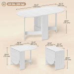 Oval Folding Dining Table, Space Saving Drop Leaf Kitchen Table for Dining Room, Living Room, Distressed White