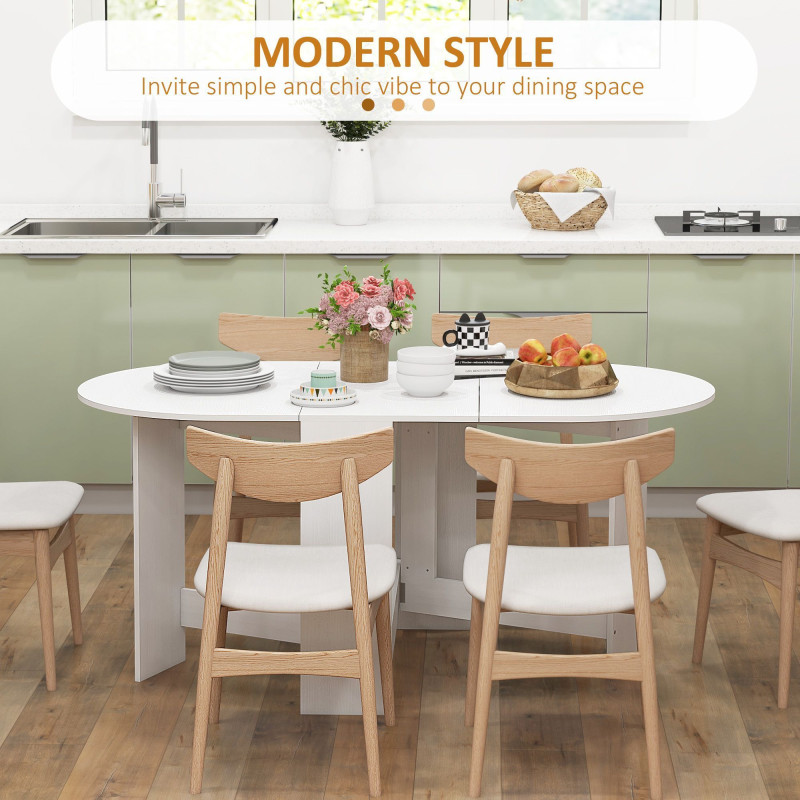 Oval Folding Dining Table, Space Saving Drop Leaf Kitchen Table for Dining Room, Living Room, Distressed White