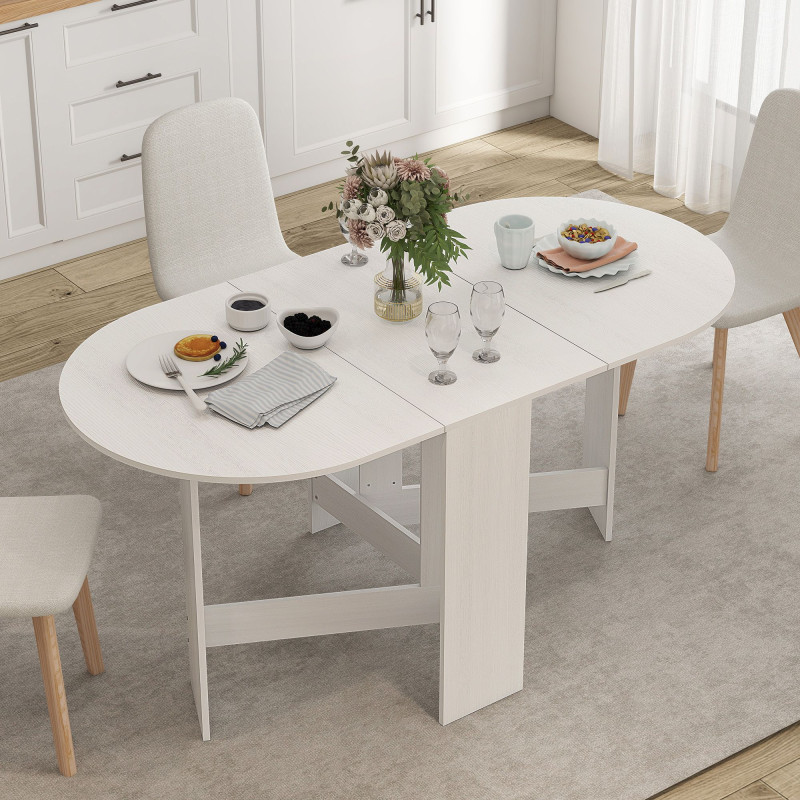 Oval Folding Dining Table, Space Saving Drop Leaf Kitchen Table for Dining Room, Living Room, Distressed White