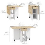 Folding Dining Table, Space Saving Drop Leaf Table with Drawer and Storage Shelves for Kitchen, Dining Room, Oak