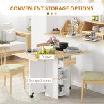 Folding Dining Table, Space Saving Drop Leaf Table with Drawer and Storage Shelves for Kitchen, Dining Room, Oak