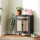 Kitchen Sideboard, Boho Storage Cabinet with 2 Rattan Decorated Doors and Drawer for Dining Room, Black