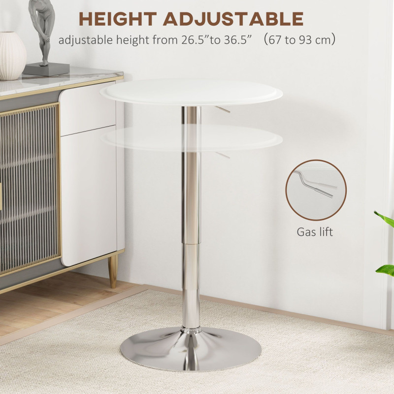 Modern Round Bar Table Adjustment Height Home Pub Bistro Desk Faux Leather Covered Wooden Top Chrome Base White