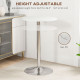 Modern Round Bar Table Adjustment Height Home Pub Bistro Desk Faux Leather Covered Wooden Top Chrome Base White
