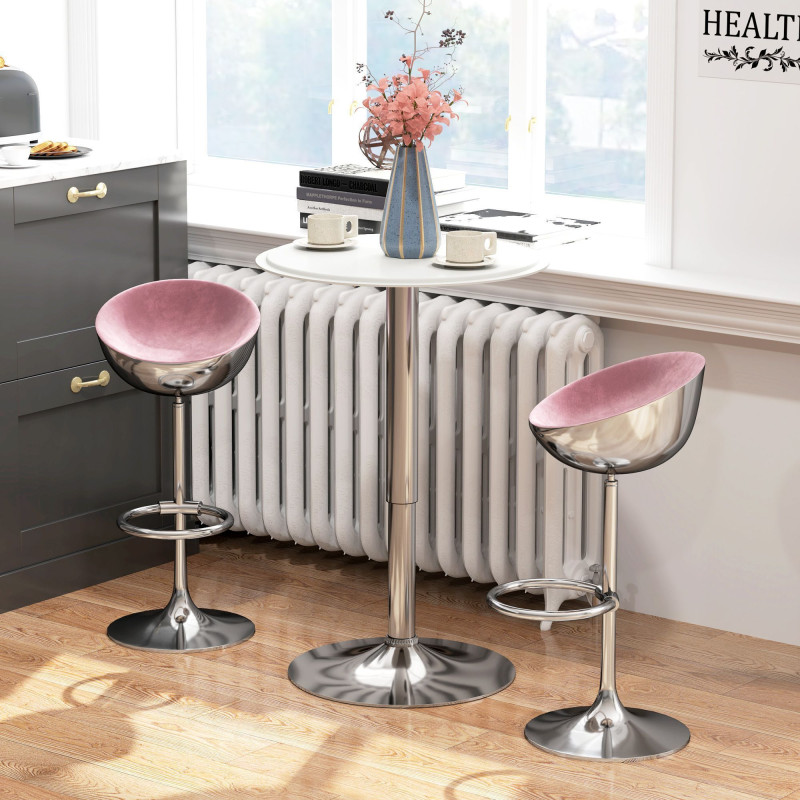 Modern Round Bar Table Adjustment Height Home Pub Bistro Desk Faux Leather Covered Wooden Top Chrome Base White