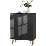 Narrow Shoe Storage Cabinet with Soft-Close Hinges and Adjustable Shelves for 15-20 Pairs of Shoes, High Gloss Black