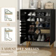 Narrow Shoe Storage Cabinet with Soft-Close Hinges and Adjustable Shelves for 15-20 Pairs of Shoes, High Gloss Black