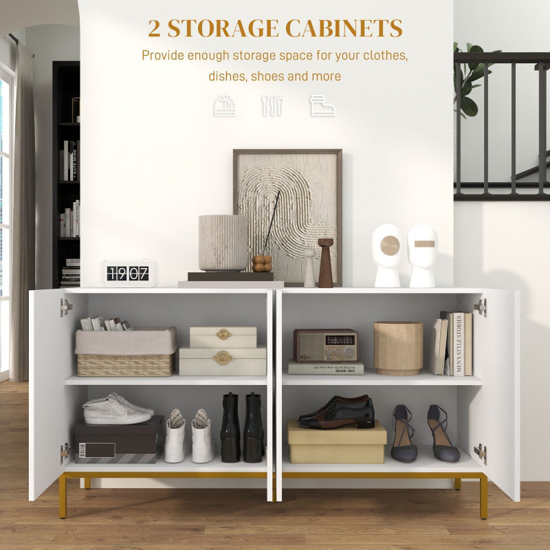 Sideboard Storage Cabinet with Adjustable Shelves, Soft-Close Doors, Kitchen Buffet Cabinet for Dining Room, White