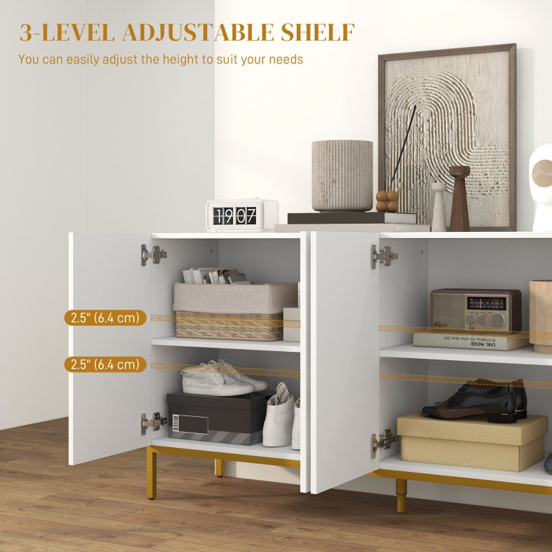 Sideboard Storage Cabinet with Adjustable Shelves, Soft-Close Doors, Kitchen Buffet Cabinet for Dining Room, White