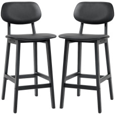 Bar Stools Set of 2, PU Leather Counter Height Barstools, Bar Chairs with Footrest and Solid Wood Legs, Black
