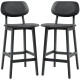 Bar Stools Set of 2, PU Leather Counter Height Barstools, Bar Chairs with Footrest and Solid Wood Legs, Black